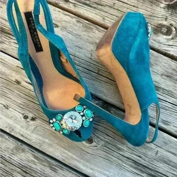 ZARA beautiful one of a kind high heel shoes. Sling back, platform  sand… - Picture 3 of 6